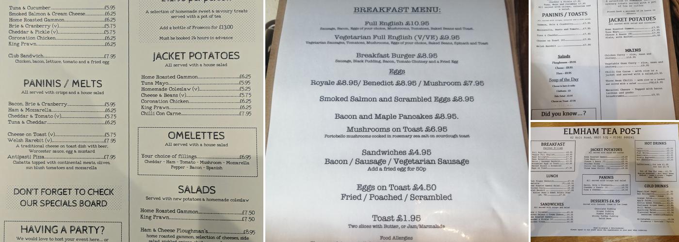 Elmham Tea Post Menu
