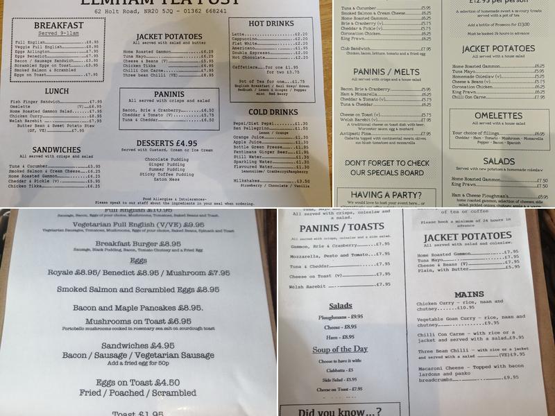 Elmham Tea Post Menu