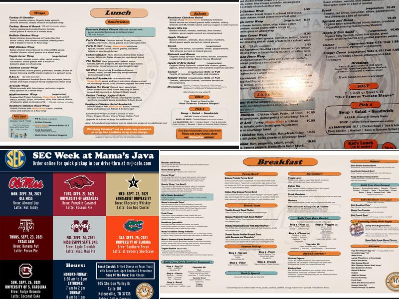 Mama's Java Cafe Menu