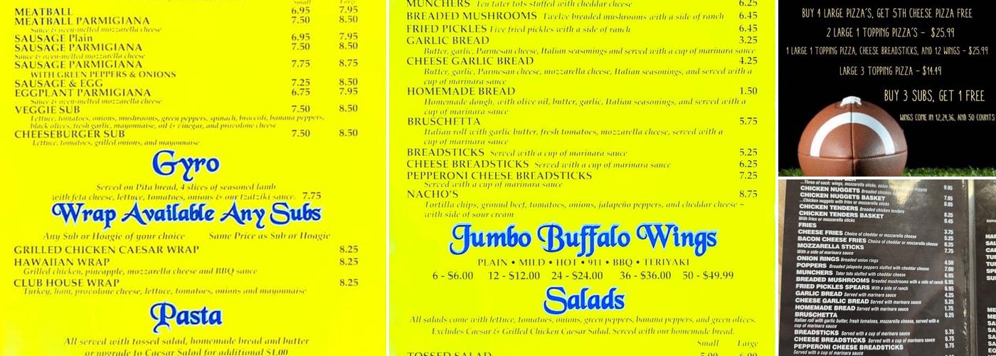 Anthony's Pizza Menu