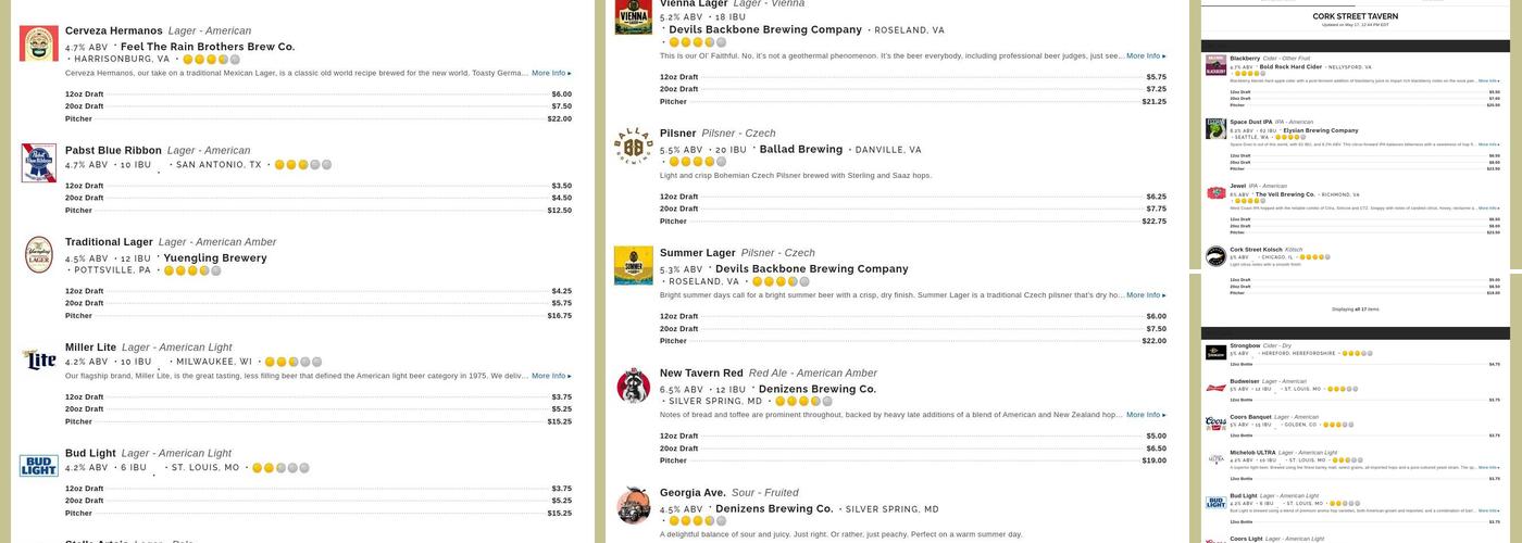 Cork Street Tavern Menu