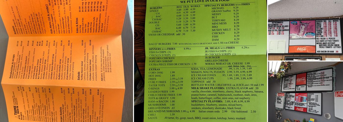 Teepee Drive-In Menu