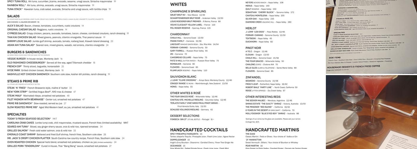 J. Alexander's Restaurant Menu