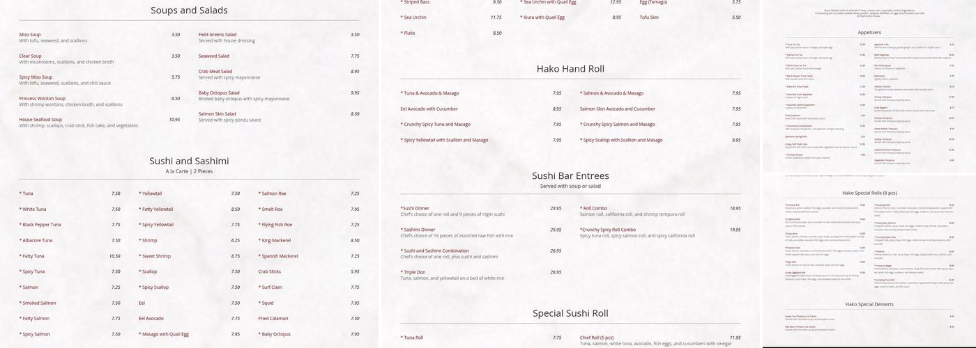Hako Sushi Menu