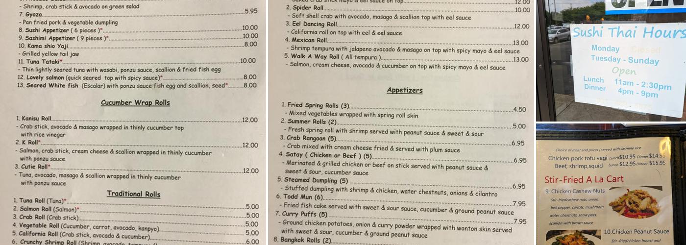 Sushi Thai Menu