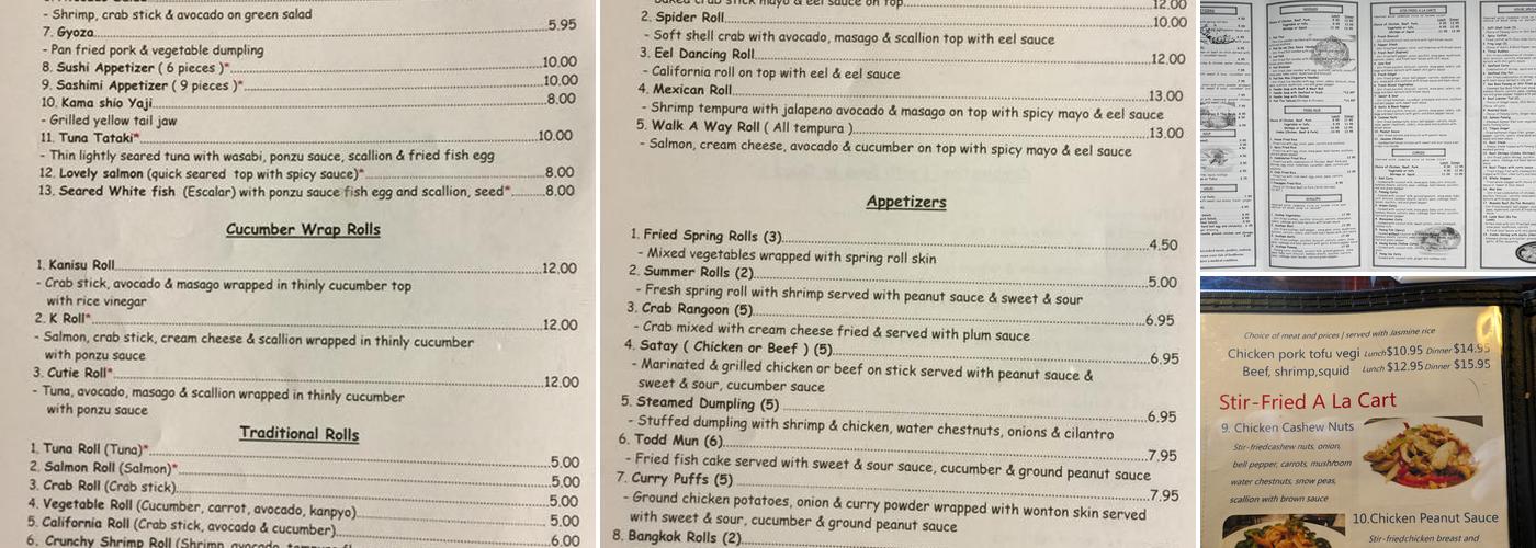 Sushi Thai Menu