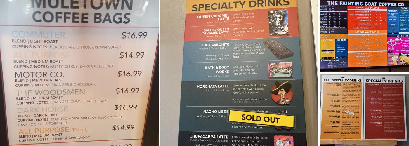 The Fainting Goat Coffee - Spring Hill Menu