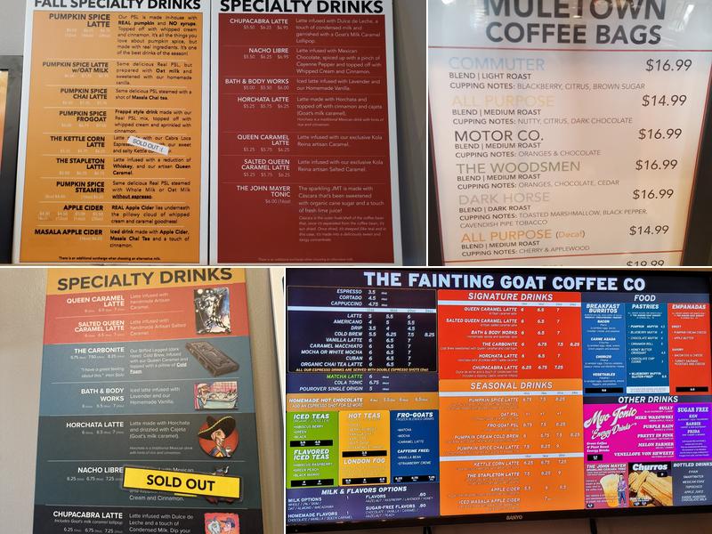 The Fainting Goat Coffee - Spring Hill Menu
