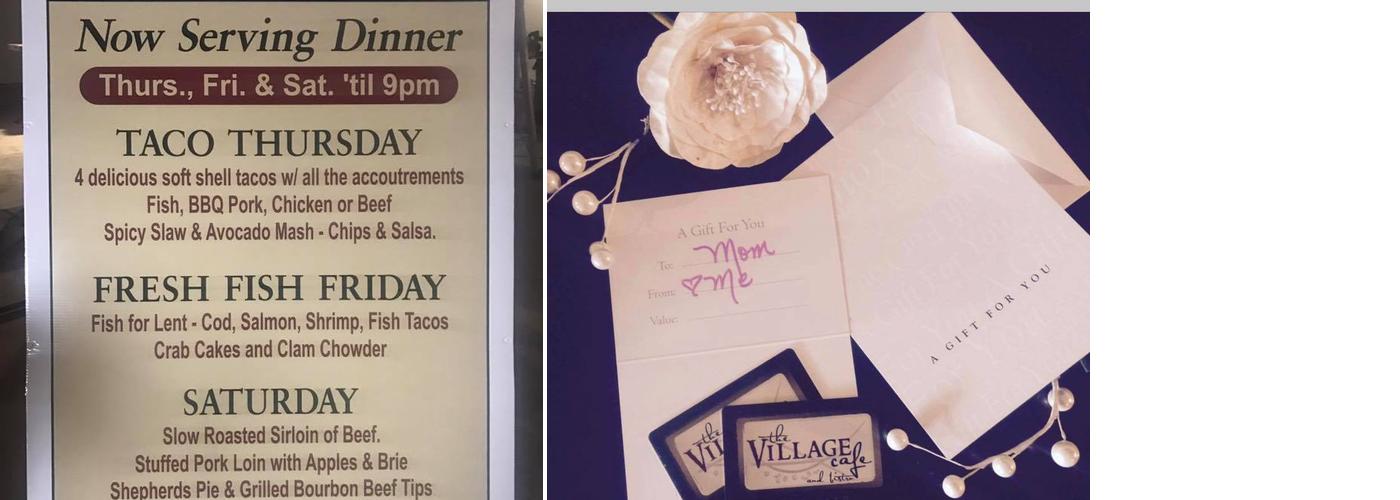 Dowd Ave and Opp Village Cafe Menu