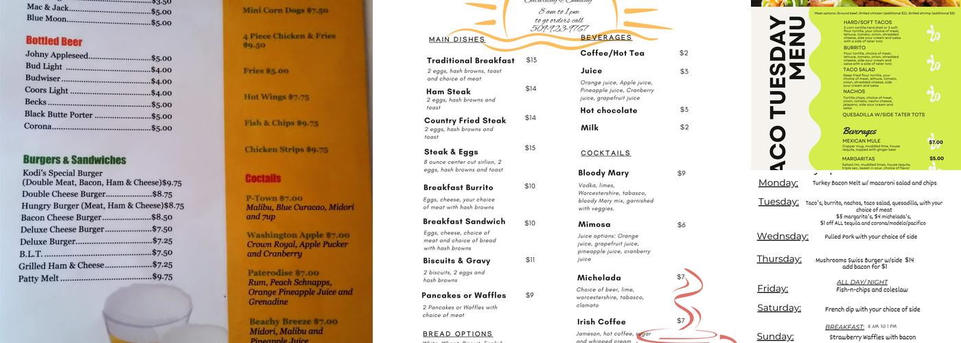 Kodi's Noon Saloon Menu