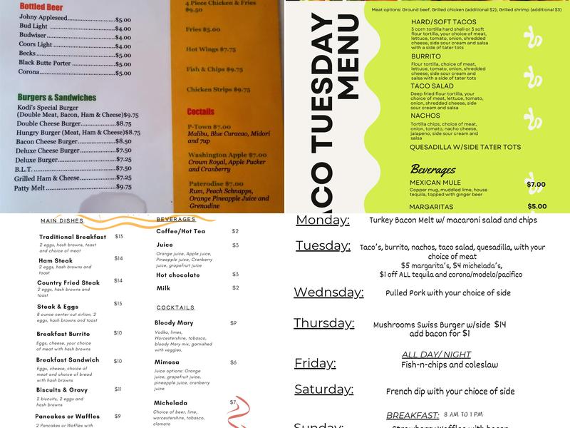 Kodi's Noon Saloon Menu