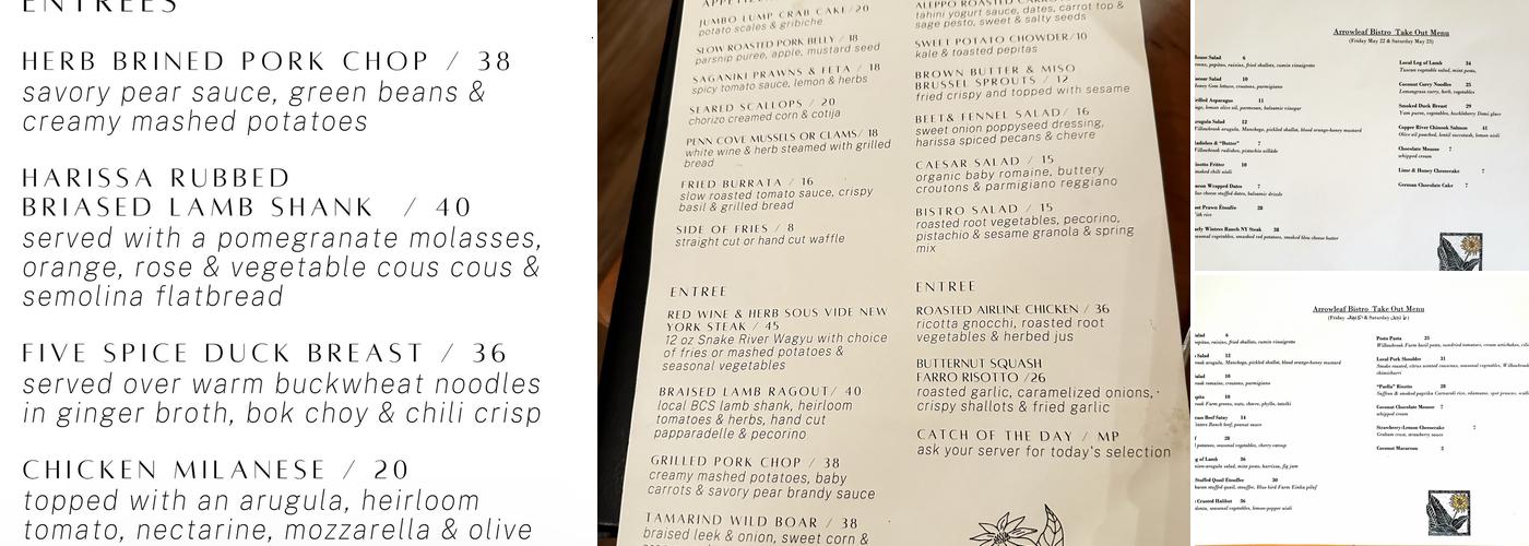 Arrowleaf Bistro Menu