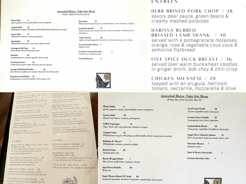 Arrowleaf Bistro Menu