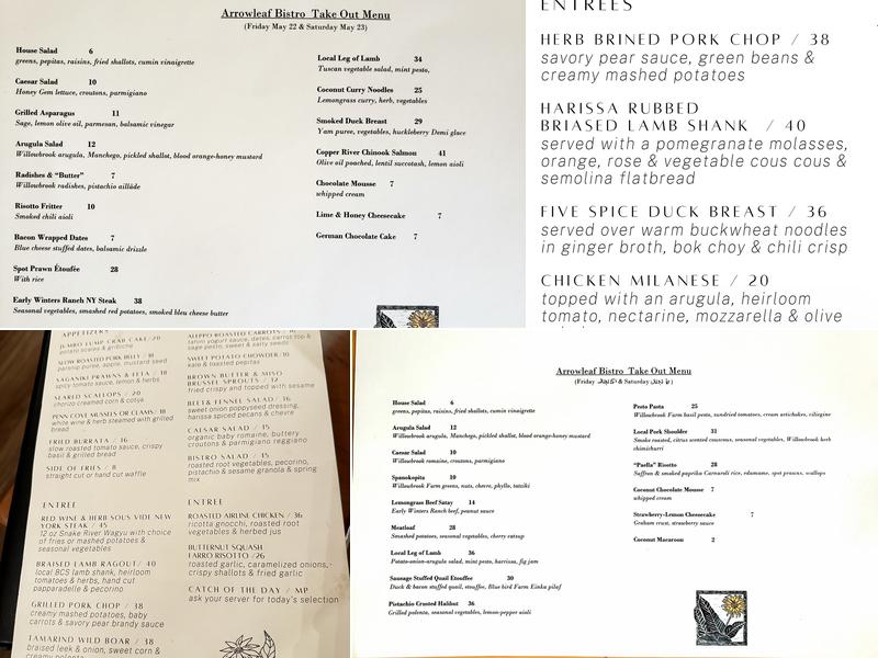 Arrowleaf Bistro Menu