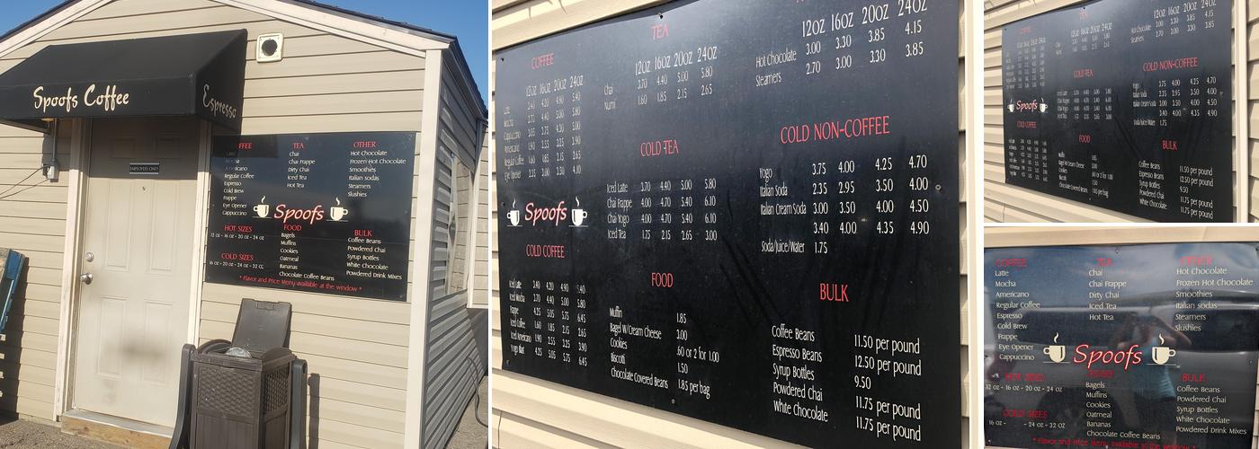 Spoofs Coffee Drive Through Menu