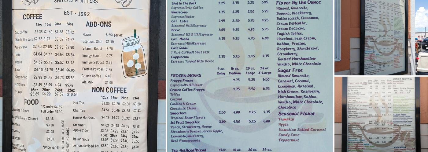 Shivers n Jitters Espresso Menu