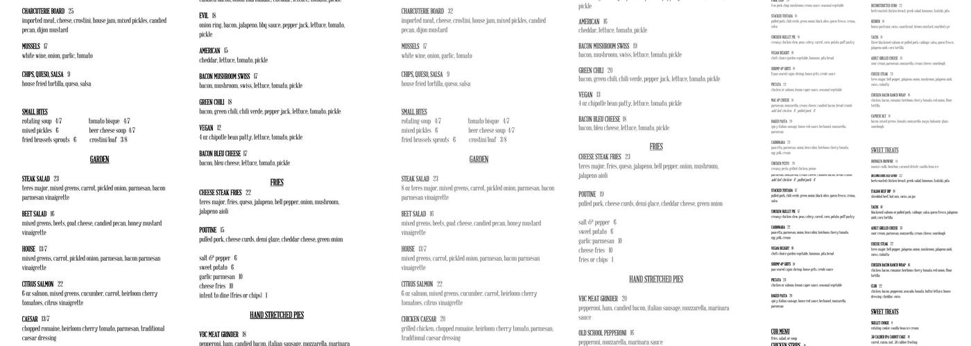 Vernal Brewing Co Menu
