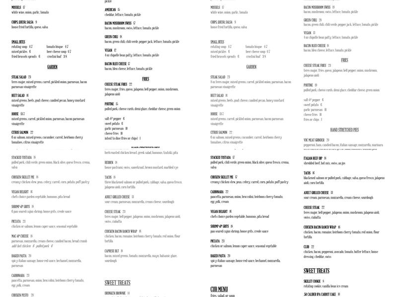 Vernal Brewing Co Menu