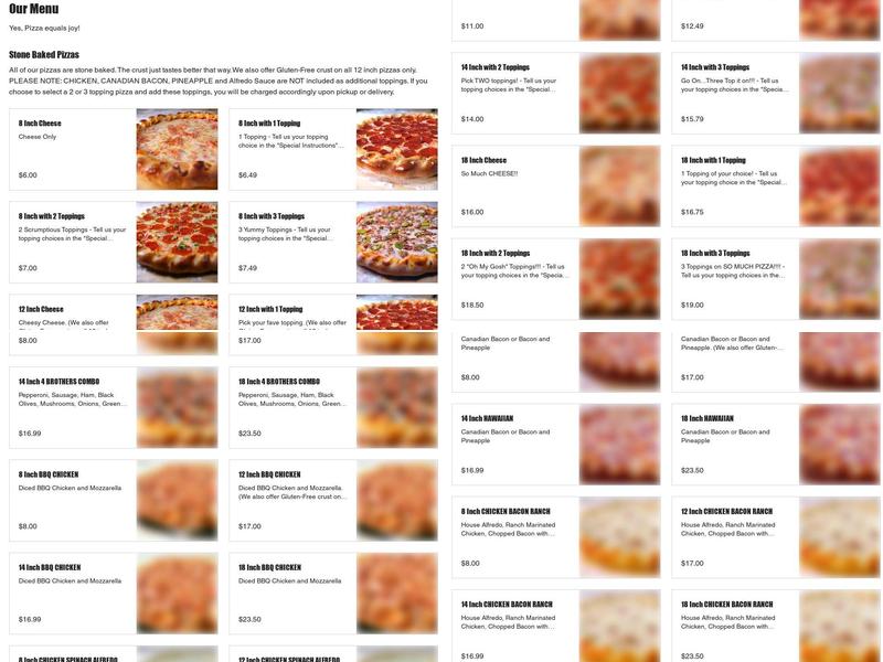 4 Brothers Pizza Menu