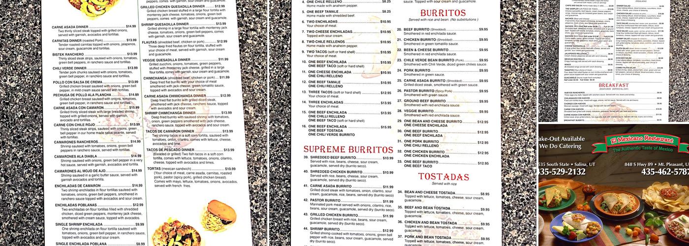 El Mexicano Restaurant Menu