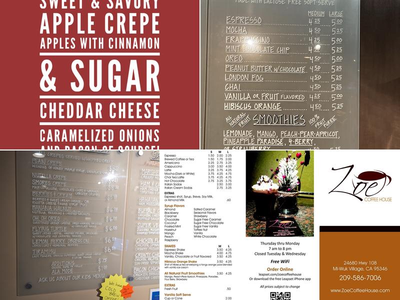 Zoe Coffee House Menu