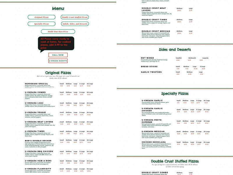U-Kneada Burrito & Pizza Menu
