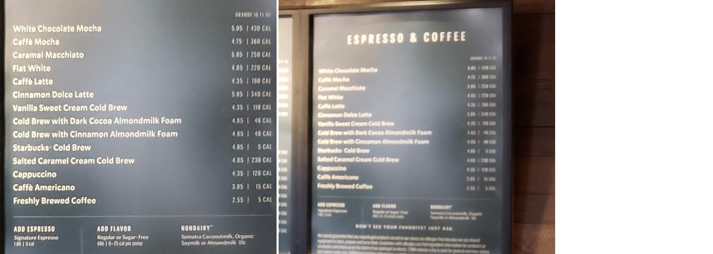Starbucks Menu