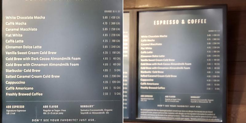 Starbucks Menu