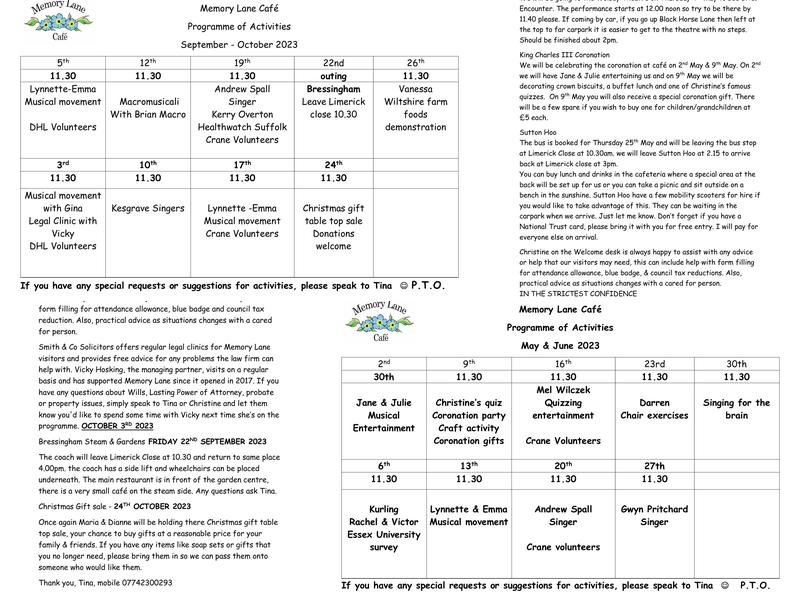 Memory Lane Cafe Ipswich Menu