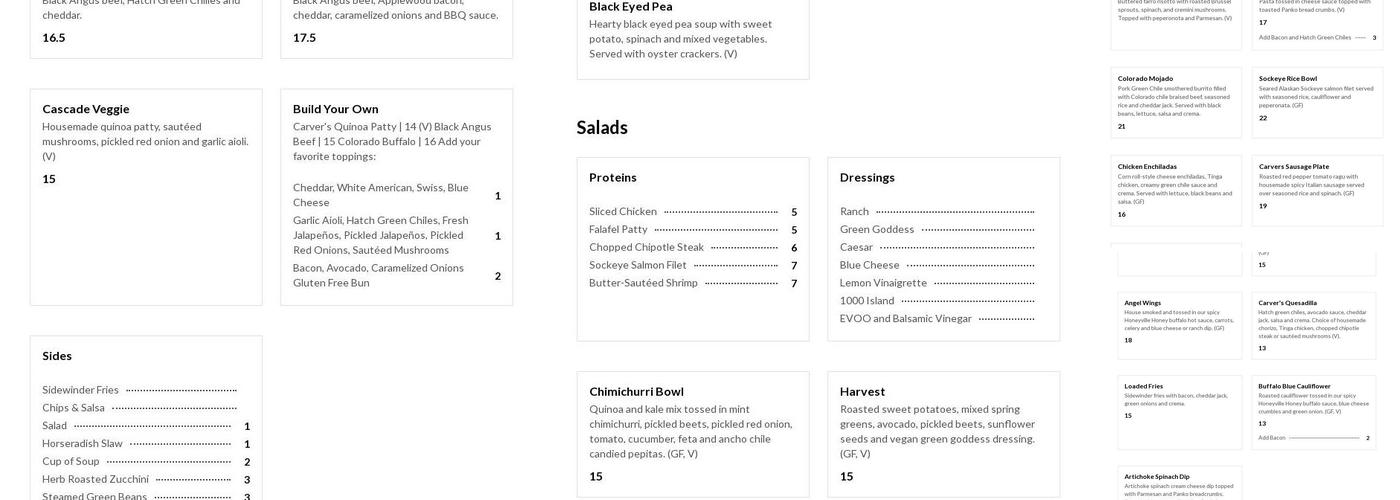 Carver Brewing Co. Menu