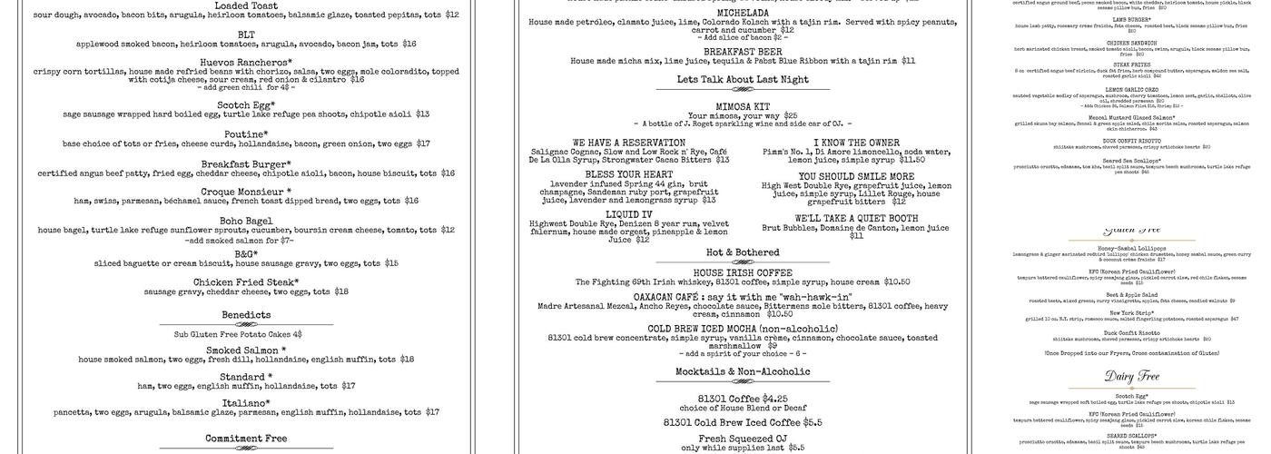 El Moro Spirits and Tavern Menu
