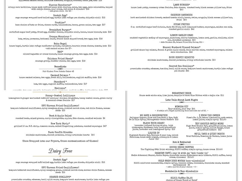 El Moro Spirits and Tavern Menu