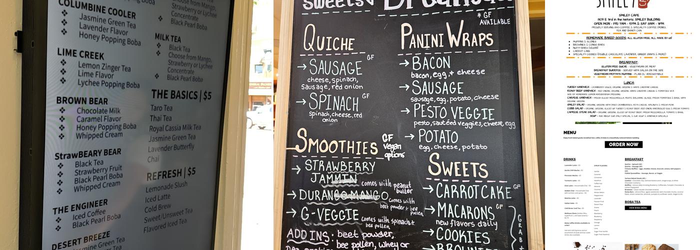 The Smiley Cafe Menu