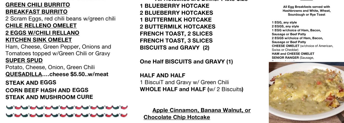 Durango Diner Menu