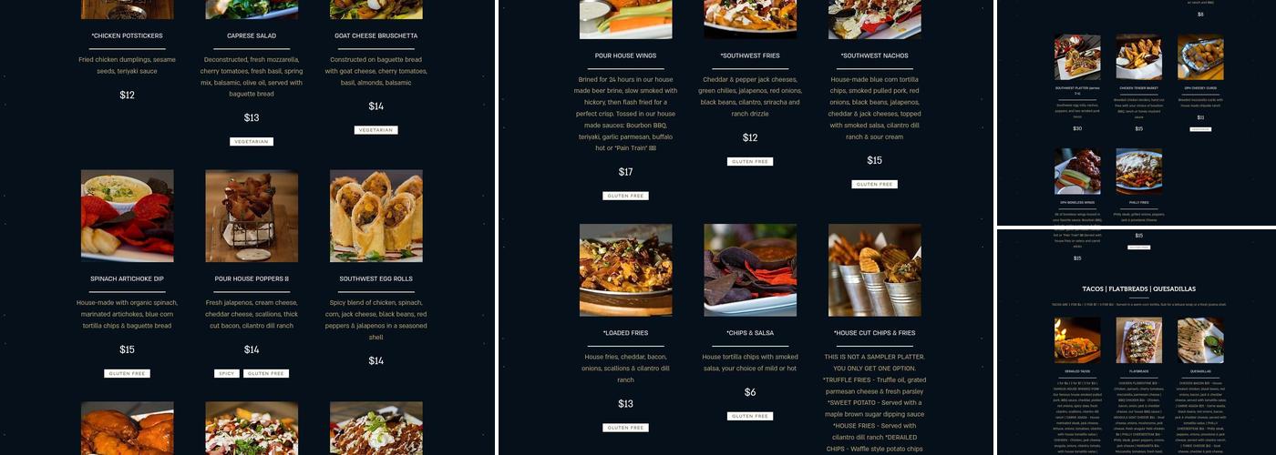 Derailed Pour House Menu