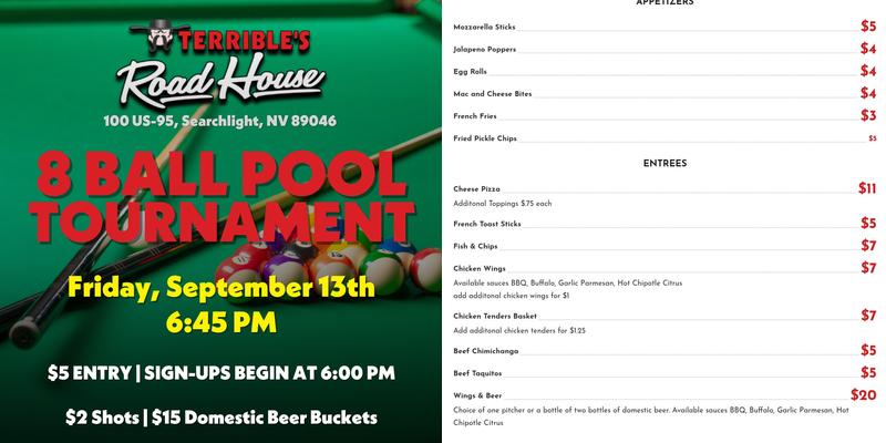 Terrible's Roadhouse Menu