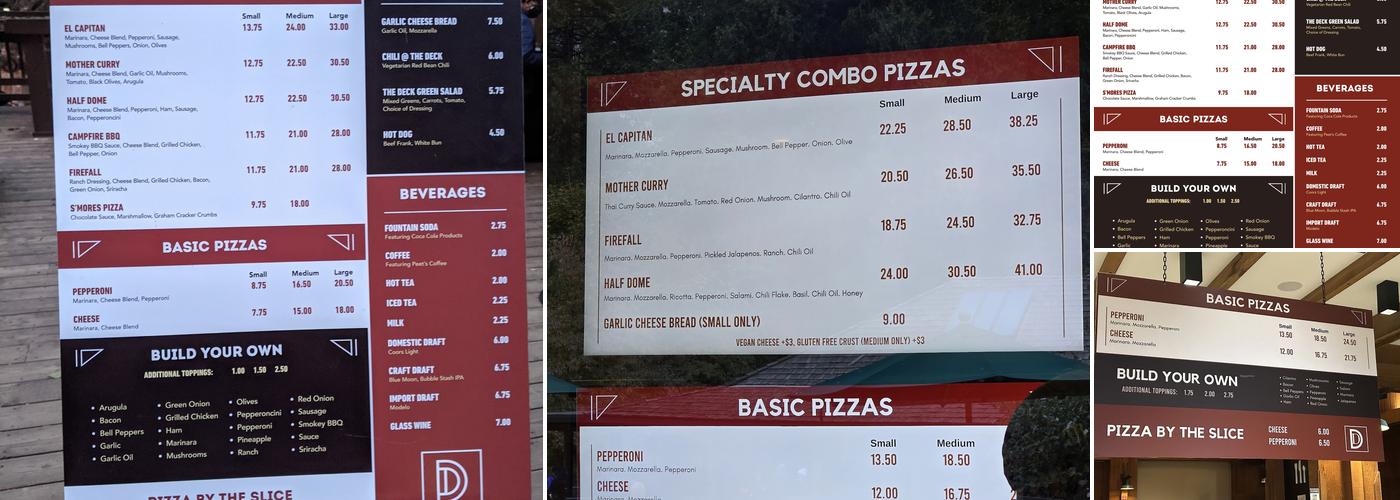 Curry Village Pizza Deck Menu