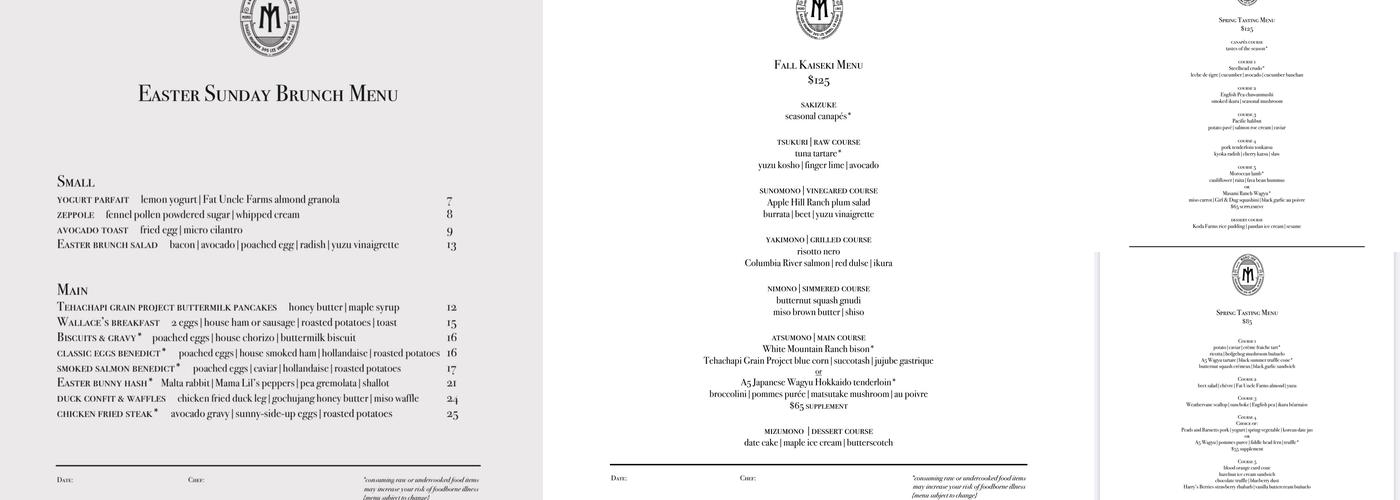 Mono Inn Menu