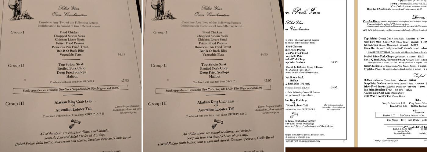 Carson Peak Inn Menu