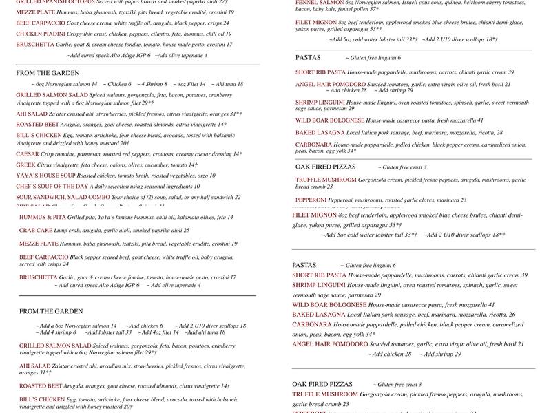 YaYas Euro Bistro in Denver Menu