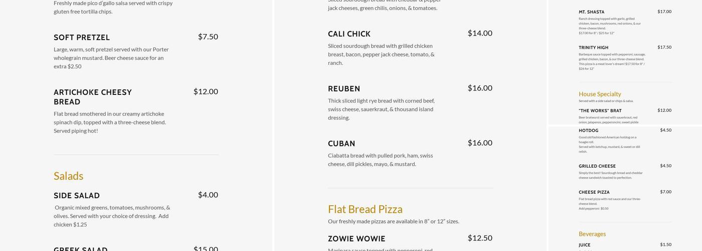 Mount Shasta Brewing Company Menu