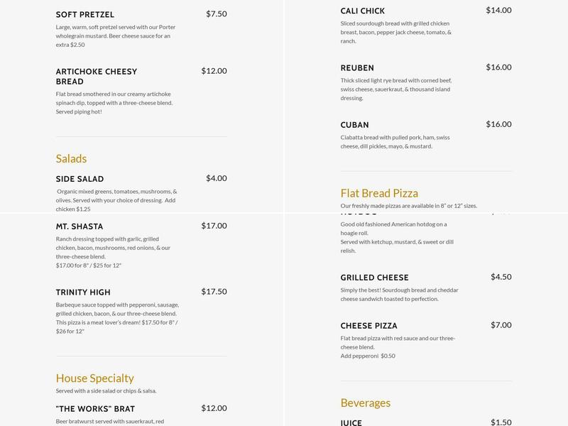 Mount Shasta Brewing Company Menu