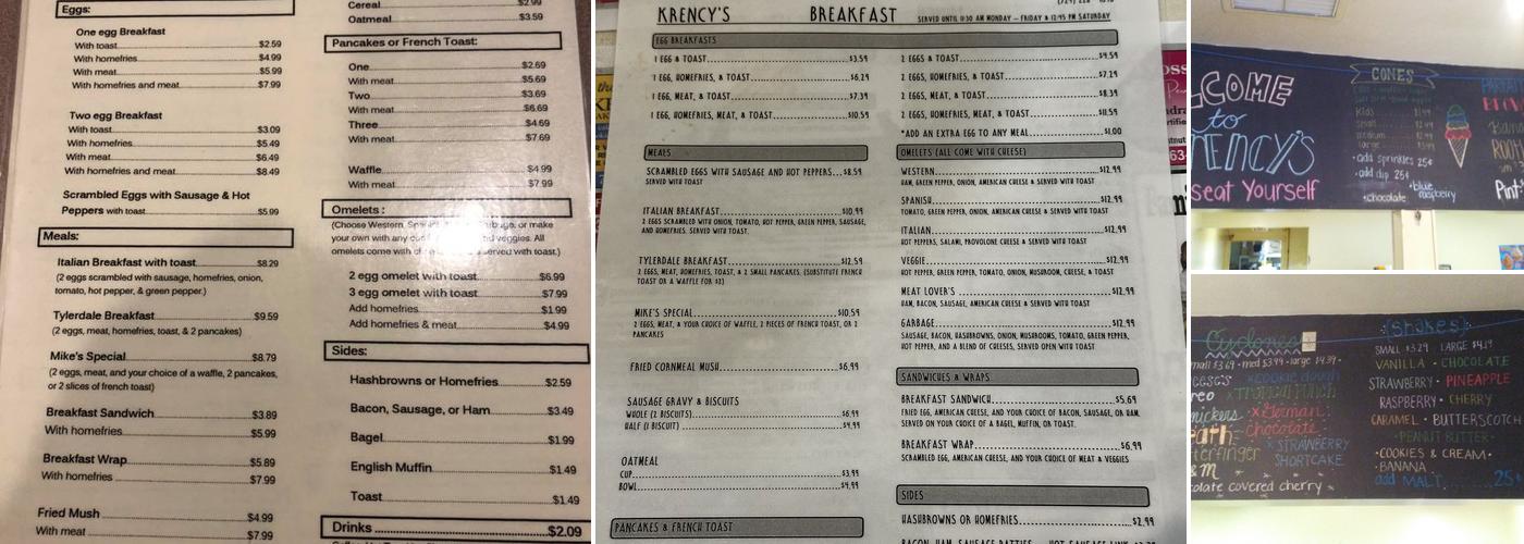 Krency's Ice Cream Menu