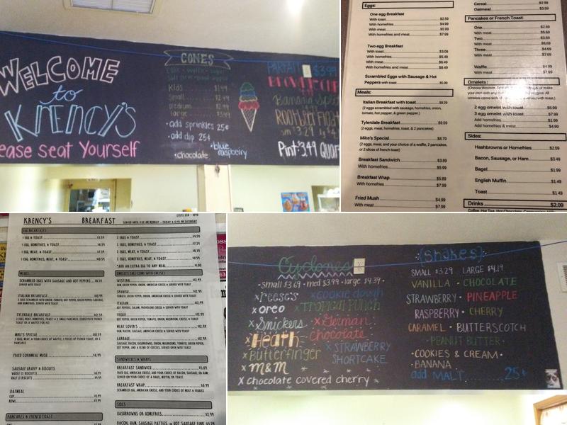 Krency's Ice Cream Menu