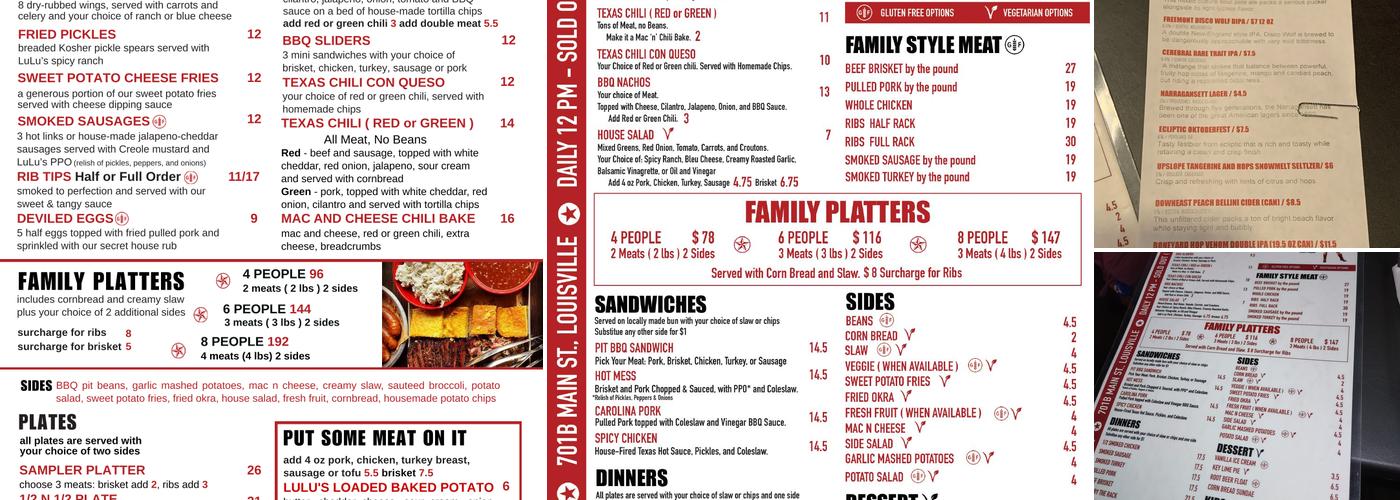 Lulu's BBQ Menu