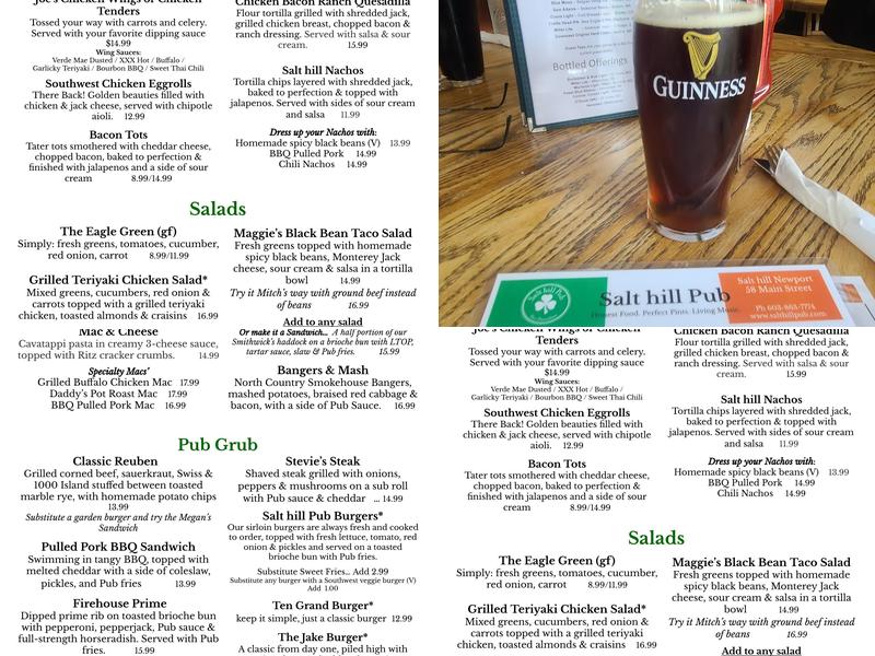 Salt Hill Pub - Newport Menu