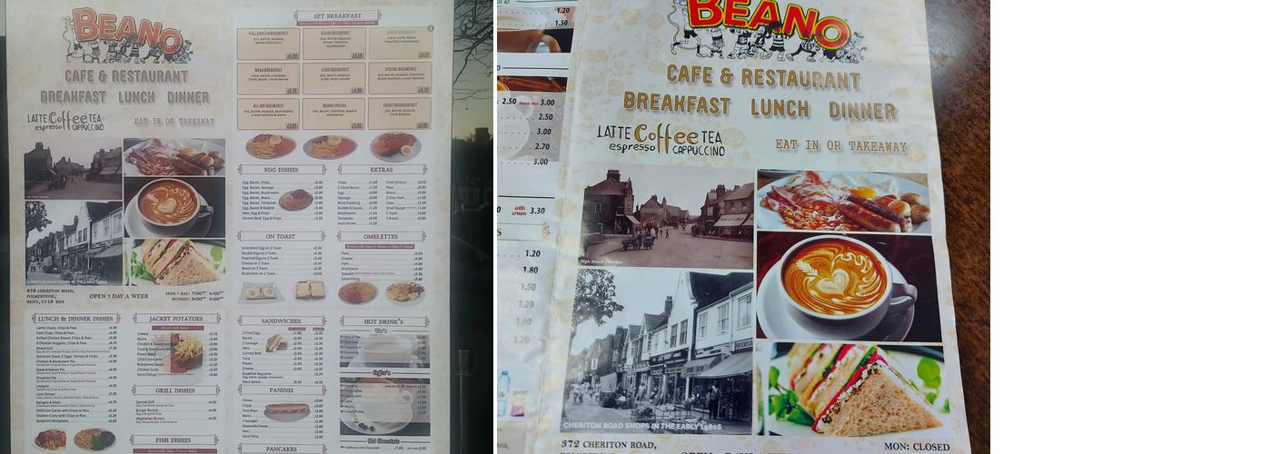The Beano Cafe Menu