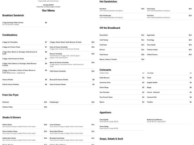 White House Cafe Menu
