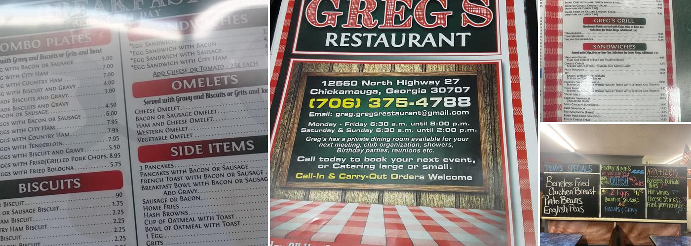 Greg's Restaurant Menu