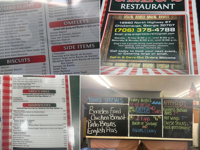 Greg's Restaurant Menu